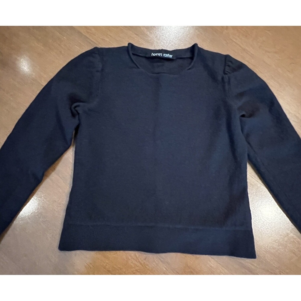 Hannes Roether Black‎ Wm's Virgin Wool Sweater Size XS Rolled Hem Collar